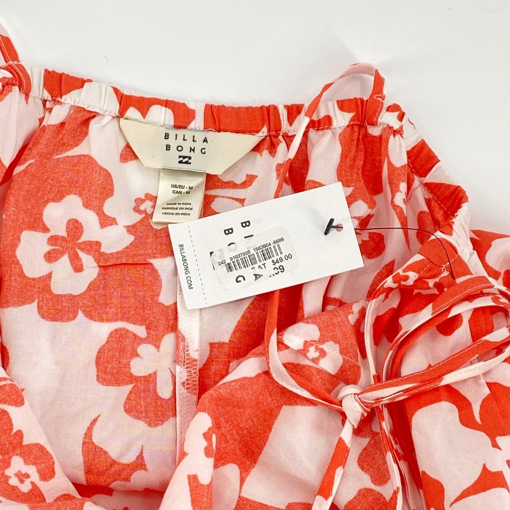 Billabong Womens Medium Orange White Floral Tropical Tie Strap Sun Dress NEW - Picture 7 of 9